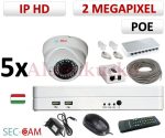   Sec-CAM 2MP 12V DC IP - KÜLTÉRI / BELTÉRI DÓM KAMERA - 5 KAMERÁS KOMPLETT KAMERARENDSZER - valódi 2 MegaPixel (FULL HD 1080p) biztonsági megfigyelő szett - NETPEARL NVR