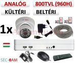   Sec-CAM 960H - 800-1200TVL (0.55MP) ANALÓG - KÜLTÉRI/BELTÉRI DÓM KAMERA - 1 KAMERÁS KOMPLETT KAMERARENDSZER - biztonsági megfigyelő szett 