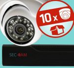   Sec-CAM 1MP AHD - KÜLTÉRI / BELTÉRI DÓM KAMERA - 10 KAMERÁS KOMPLETT KAMERARENDSZER - valódi 1 MegaPixel (HD 720p) biztonsági megfigyelő szett 