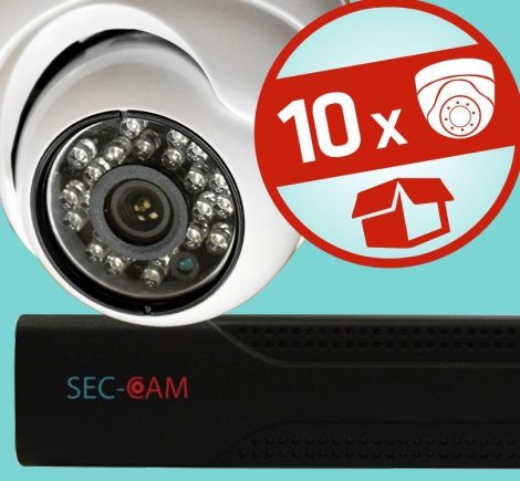 Sec-CAM 1MP AHD - KÜLTÉRI / BELTÉRI DÓM KAMERA - 10 KAMERÁS KOMPLETT KAMERARENDSZER - valódi 1 MegaPixel (HD 720p) biztonsági megfigyelő szett 