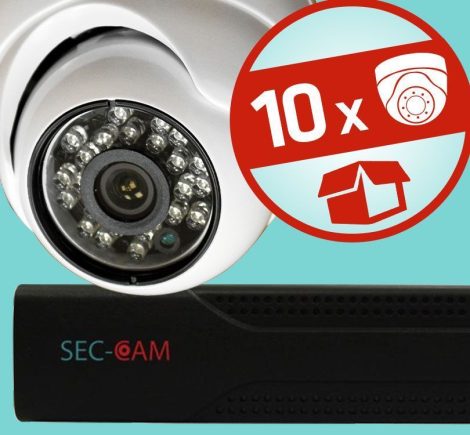 Sec-CAM 1MP AHD - KÜLTÉRI / BELTÉRI DÓM KAMERA - 10 KAMERÁS KOMPLETT KAMERARENDSZER - valódi 1 MegaPixel (HD 720p) biztonsági megfigyelő szett 