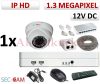 Sec-CAM 1.3MP IP - KÜLTÉRI / BELTÉRI DÓM KAMERA - 1 KAMERÁS KOMPLETT KAMERARENDSZER - valódi 1.3 MegaPixel (HD 960p) biztonsági megfigyelő szett 