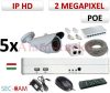 Sec-CAM 2MP 12V DC IP - KÜLTÉRI KOMPAKT KAMERA - 5 KAMERÁS KOMPLETT KAMERARENDSZER - valódi 2 MegaPixel (FULL HD 1080p) biztonsági megfigyelő szett - NVR