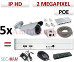   Sec-CAM 2MP 12V DC IP - KÜLTÉRI KOMPAKT KAMERA - 5 KAMERÁS KOMPLETT KAMERARENDSZER - valódi 2 MegaPixel (FULL HD 1080p) biztonsági megfigyelő szett - NVR