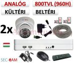   Sec-CAM 960H - 800-1200TVL (0.55MP) ANALÓG - KÜLTÉRI/BELTÉRI DÓM KAMERA - 2 KAMERÁS KOMPLETT KAMERARENDSZER - biztonsági megfigyelő szett 