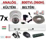   Sec-CAM 960H - 800-1200TVL (0.55MP) ANALÓG - KÜLTÉRI/BELTÉRI DÓM KAMERA - 7 KAMERÁS KOMPLETT KAMERARENDSZER - biztonsági megfigyelő szett