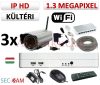 Sec-CAM 1.3MP WIFI IP - KÜLTÉRI WIFI KOMPAKT KAMERA - 3 KAMERÁS KOMPLETT KAMERARENDSZER - vezeték nélküli valódi 1.3 MegaPixel (HD 960p) biztonsági megfigyelő szett 