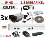   Sec-CAM 1.3MP WIFI IP - KÜLTÉRI WIFI KOMPAKT KAMERA - 3 KAMERÁS KOMPLETT KAMERARENDSZER - vezeték nélküli valódi 1.3 MegaPixel (HD 960p) biztonsági megfigyelő szett 