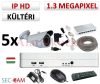 Sec-CAM 1.3MP IP - KÜLTÉRI KOMPAKT KAMERA - 5 KAMERÁS KOMPLETT KAMERARENDSZER - valódi 1.3 MegaPixel (HD 960p) biztonsági megfigyelő szett 