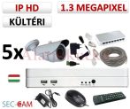   Sec-CAM 1.3MP IP - KÜLTÉRI KOMPAKT KAMERA - 5 KAMERÁS KOMPLETT KAMERARENDSZER - valódi 1.3 MegaPixel (HD 960p) biztonsági megfigyelő szett 