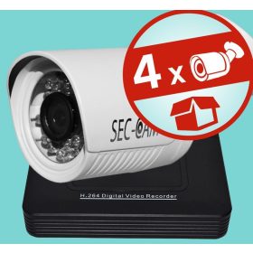   Sec-CAM 2MP POE IP - KÜLTÉRI KOMPAKT KAMERA - 4 KAMERÁS KOMPLETT KAMERARENDSZER - valódi 2 MegaPixel (FULL HD 1080p) biztonsági megfigyelő szett 