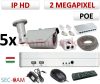 Sec-CAM 2MP 12V DC IP - VARIFOKÁLIS KÜLTÉRI KOMPAKT KAMERA - 5 KAMERÁS KOMPLETT KAMERARENDSZER - valódi 2 MegaPixel (FULL HD 1080p) biztonsági megfigyelő szett - NETPEARL NVR