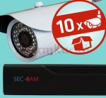   Sec-CAM 1.3MP IP - KÜLTÉRI KOMPAKT KAMERA - 10 KAMERÁS KOMPLETT KAMERARENDSZER - valódi 1.3 MegaPixel (HD 960p) biztonsági megfigyelő szett