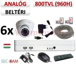   Sec-CAM 960H - 800-1200TVL (0.55MP) ANALÓG - BELTÉRI DÓM KAMERA - 6 KAMERÁS KOMPLETT KAMERARENDSZER - biztonsági megfigyelő szett 