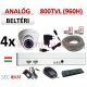 Sec-CAM 960H - 800-1200TVL (0.55MP) ANALÓG - BELTÉRI DÓM KAMERA - 4 KAMERÁS KOMPLETT KAMERARENDSZER - biztonsági megfigyelő szett