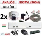   Sec-CAM 960H - 800-1200TVL (0.55MP) ANALÓG - BELTÉRI DÓM KAMERA - 2 KAMERÁS KOMPLETT KAMERARENDSZER - biztonsági megfigyelő szett