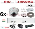   Sec-CAM 2MP 12V DC IP - KÜLTÉRI / BELTÉRI DÓM KAMERA - 6 KAMERÁS KOMPLETT KAMERARENDSZER - valódi 2 MegaPixel (FULL HD 1080p) biztonsági megfigyelő szett - NETPEARL NVR 