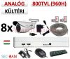 Sec-CAM 960H - 800-1200TVL (0.55MP) ANALÓG - KÜLTÉRI KOMPAKT KAMERA - 8 KAMERÁS KOMPLETT KAMERARENDSZER - biztonsági megfigyelő szett