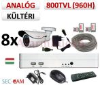   Sec-CAM 960H - 800-1200TVL (0.55MP) ANALÓG - KÜLTÉRI KOMPAKT KAMERA - 8 KAMERÁS KOMPLETT KAMERARENDSZER - biztonsági megfigyelő szett