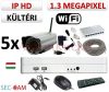 Sec-CAM 1.3MP WIFI IP - KÜLTÉRI WIFI KOMPAKT KAMERA - 5 KAMERÁS KOMPLETT KAMERARENDSZER - vezeték nélküli valódi 1.3 MegaPixel (HD 960p) biztonsági megfigyelő szett 