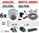   Sec-CAM 960H - 800-1200TVL (0.55MP) ANALÓG - KÜLTÉRI/BELTÉRI DÓM KAMERA - 6 KAMERÁS KOMPLETT KAMERARENDSZER - biztonsági megfigyelő szett 