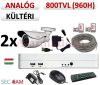 Sec-CAM 960H - 800-1200TVL (0.55MP) ANALÓG - KÜLTÉRI KOMPAKT KAMERA - 2 KAMERÁS KOMPLETT KAMERARENDSZER - biztonsági megfigyelő szett