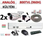   Sec-CAM 960H - 800-1200TVL (0.55MP) ANALÓG - KÜLTÉRI KOMPAKT KAMERA - 2 KAMERÁS KOMPLETT KAMERARENDSZER - biztonsági megfigyelő szett