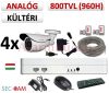 Sec-CAM 960H - 800-1200TVL (0.55MP) ANALÓG - KÜLTÉRI KOMPAKT KAMERA - 4 KAMERÁS KOMPLETT KAMERARENDSZER - biztonsági megfigyelő szett 