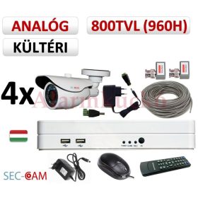   Sec-CAM 960H - 800-1200TVL (0.55MP) ANALÓG - KÜLTÉRI KOMPAKT KAMERA - 4 KAMERÁS KOMPLETT KAMERARENDSZER - biztonsági megfigyelő szett 