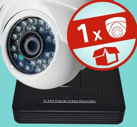 Sec-CAM 2MP 12V DC IP - KÜLTÉRI / BELTÉRI DÓM KAMERA - 1 KAMERÁS KOMPLETT KAMERARENDSZER - valódi 2 MegaPixel (FULL HD 1080p) biztonsági megfigyelő szett 