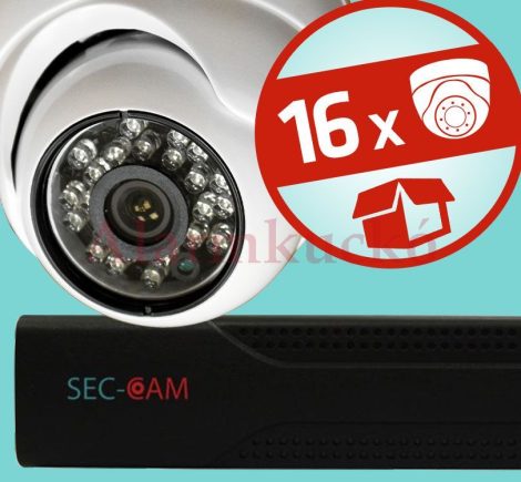 Sec-CAM 1.3MP IP - KÜLTÉRI / BELTÉRI DÓM KAMERA - 16 KAMERÁS KOMPLETT KAMERARENDSZER - valódi 1.3 MegaPixel (HD 960p) biztonsági megfigyelő szett 