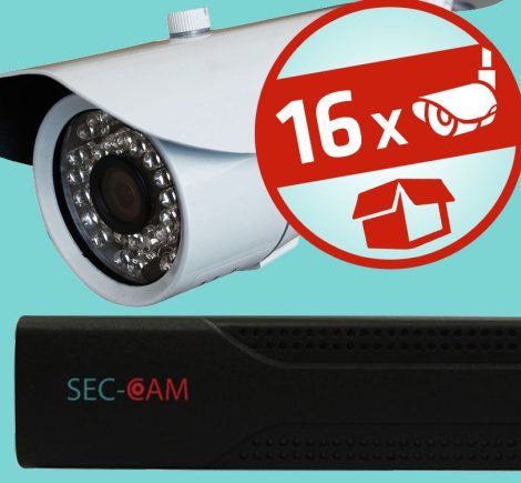 Sec-CAM 2MP AHD - KÜLTÉRI KOMPAKT KAMERA - 16 KAMERÁS KOMPLETT KAMERARENDSZER - valódi 2 MegaPixel (FULL HD 1080p) biztonsági megfigyelő szett 