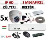   Sec-CAM 1MP IP - KÜLTÉRI / BELTÉRI DÓM KAMERA - 5 KAMERÁS KOMPLETT KAMERARENDSZER - valódi 1 MegaPixel (HD 720p) biztonsági megfigyelő szett