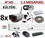   Sec-CAM 1.3MP WIFI IP - KÜLTÉRI WIFI KOMPAKT KAMERA - 8 KAMERÁS KOMPLETT KAMERARENDSZER - vezeték nélküli valódi 1.3 MegaPixel (HD 960p) biztonsági megfigyelő szett 