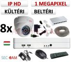   Sec-CAM 1MP IP - KÜLTÉRI / BELTÉRI DÓM KAMERA - 8 KAMERÁS KOMPLETT KAMERARENDSZER - valódi 1 MegaPixel (HD 720p) biztonsági megfigyelő szett 