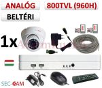   Sec-CAM 960H - 800-1200TVL (0.55MP) ANALÓG - BELTÉRI DÓM KAMERA - 1 KAMERÁS KOMPLETT KAMERARENDSZER - biztonsági megfigyelő szett