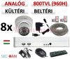 Sec-CAM 960H - 800-1200TVL (0.55MP) ANALÓG - KÜLTÉRI/BELTÉRI DÓM KAMERA - 8 KAMERÁS KOMPLETT KAMERARENDSZER - biztonsági megfigyelő szett 