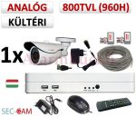   Sec-CAM 960H - 800-1200TVL (0.55MP) ANALÓG - KÜLTÉRI KOMPAKT KAMERA - 1 KAMERÁS KOMPLETT KAMERARENDSZER - biztonsági megfigyelő szett 