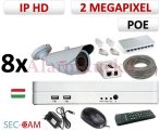   Sec-CAM 2MP 12V DC IP - KÜLTÉRI KOMPAKT KAMERA - 8 KAMERÁS KOMPLETT KAMERARENDSZER - valódi 2 MegaPixel (FULL HD 1080p) biztonsági megfigyelő szett 