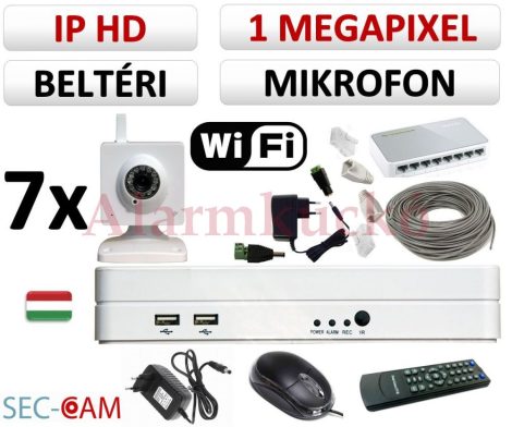 Sec-CAM 1MP WIFI IP - BELTÉRI WIFI KOCKA KAMERA - 7 KAMERÁS KOMPLETT KAMERARENDSZER - vezeték nélküli hangrögzítős valódi 1 MegaPixel (HD 720p) biztonsági megfigyelő szett 