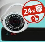   Sec-CAM 2MP POE IP - KÜLTÉRI / BELTÉRI DÓM KAMERA - 24 KAMERÁS KOMPLETT KAMERARENDSZER - valódi 2 MegaPixel (FULL HD 1080p) biztonsági megfigyelő szett 