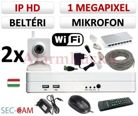 Sec-CAM 1MP WIFI IP - BELTÉRI WIFI KOCKA KAMERA - 2 KAMERÁS KOMPLETT KAMERARENDSZER - vezeték nélküli hangrögzítős valódi 1 MegaPixel (HD 720p) biztonsági megfigyelő szett