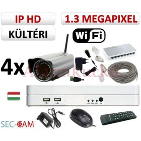   Sec-CAM 1.3MP WIFI IP - KÜLTÉRI WIFI KOMPAKT KAMERA - 4 KAMERÁS KOMPLETT KAMERARENDSZER - vezeték nélküli valódi 1.3 MegaPixel (HD 960p) biztonsági megfigyelő szett 