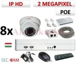   Sec-CAM 2MP 12V DC IP - KÜLTÉRI / BELTÉRI DÓM KAMERA - 8 KAMERÁS KOMPLETT KAMERARENDSZER - valódi 2 MegaPixel (FULL HD 1080p) biztonsági megfigyelő szett 