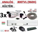   Sec-CAM 960H - 800-1200TVL (0.55MP) ANALÓG - KÜLTÉRI KOMPAKT KAMERA - 3 KAMERÁS KOMPLETT KAMERARENDSZER - biztonsági megfigyelő szett 