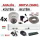 Sec-CAM 960H - 800-1200TVL (0.55MP) ANALÓG - KÜLTÉRI/BELTÉRI DÓM KAMERA - 4 KAMERÁS KOMPLETT KAMERARENDSZER - biztonsági megfigyelő szett 