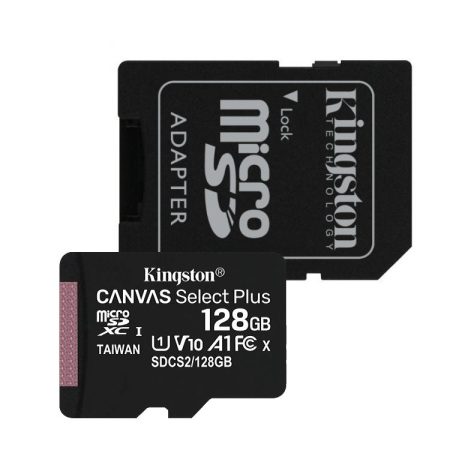 Kingston SDCS2/128GB 128GB microSD kártya, microSDXC, UHS-I Speed Class, U1, V10, adapterrel