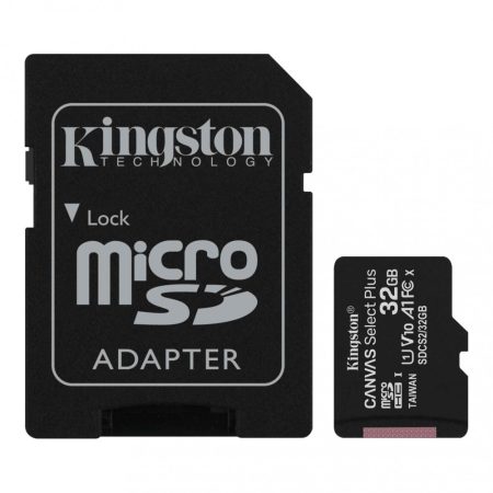 Kingston SDCS2/32GB 32GB micro SD kártya, microSDHC/microSDXC, Class 10 UHS-I, adapterrel