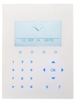 Acre-Vanderbilt SPCK520.100-N X-busz érintőgombos grafikus LCD kezelő felirat nélkül, audio, 128×64 képpont, kék háttérfény, 5 LED