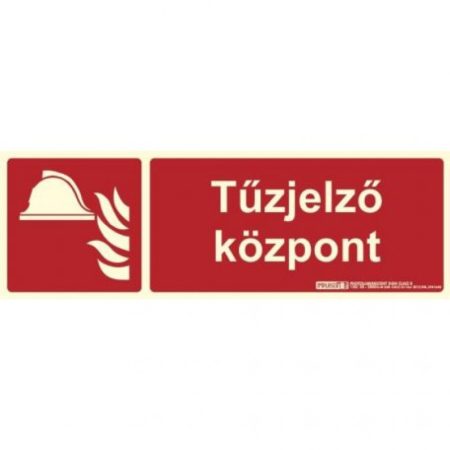 Implaser TUZTABLA-KOZPONT Tűzjelző központ felirat utánvilágító tábla, műanyag, tűzvédelmi jel, 30x10 cm, 0,7 mm vastag